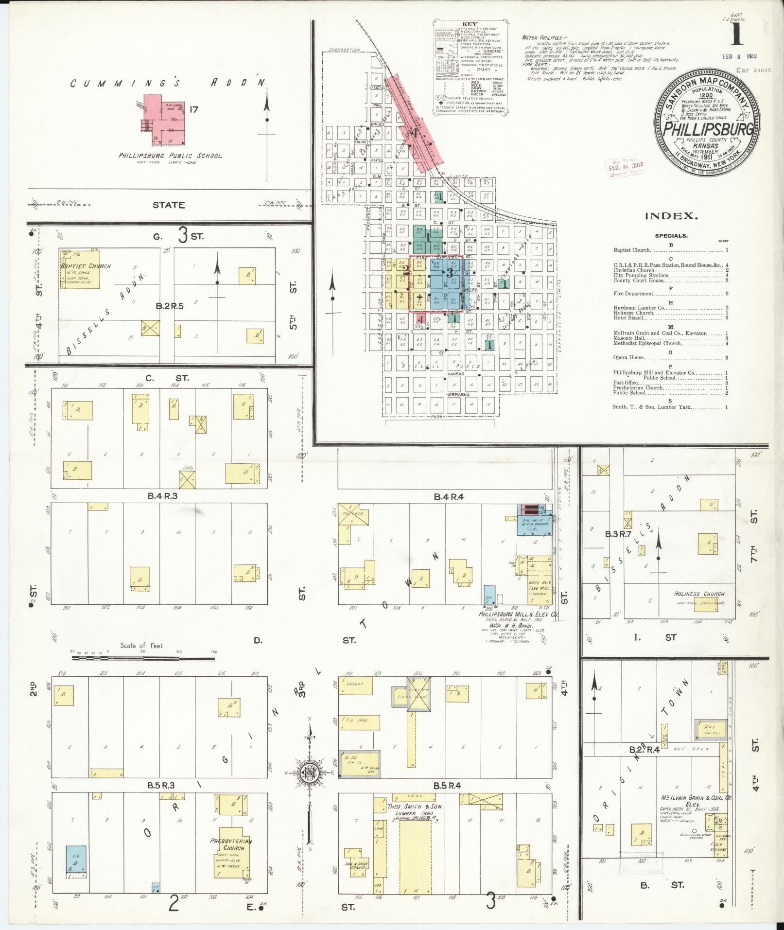 Sanborn Fire Insurance Map from Phillipsburg, Phillips County, Kansas (1911), Sheet #0001 - Historic Sanborn Fire Insurance Map Print, vintage old map wall art, antique decor, genealogy gift, Kansas Kansas map