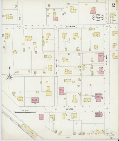 Sanborn Fire Insurance Map from McKenzie, Carroll County, Tennessee (1896), Sheet #0002 - Complete Map Set gallery image, historic Sanborn map, vintage wall art, Tennessee Tennessee