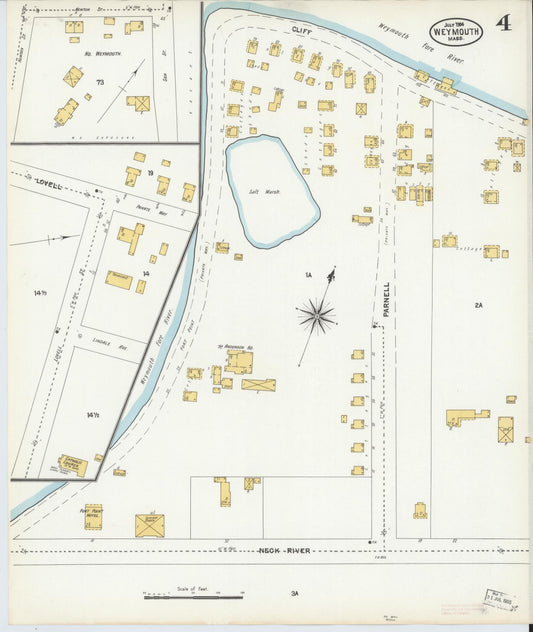 Sanborn Fire Insurance Map from Weymouth, Norfolk County, Massachusetts (1904), Sheet #0004 - Historic Sanborn Fire Insurance Map Print, vintage old map wall art, antique decor, genealogy gift, Massachusetts Massachusetts map