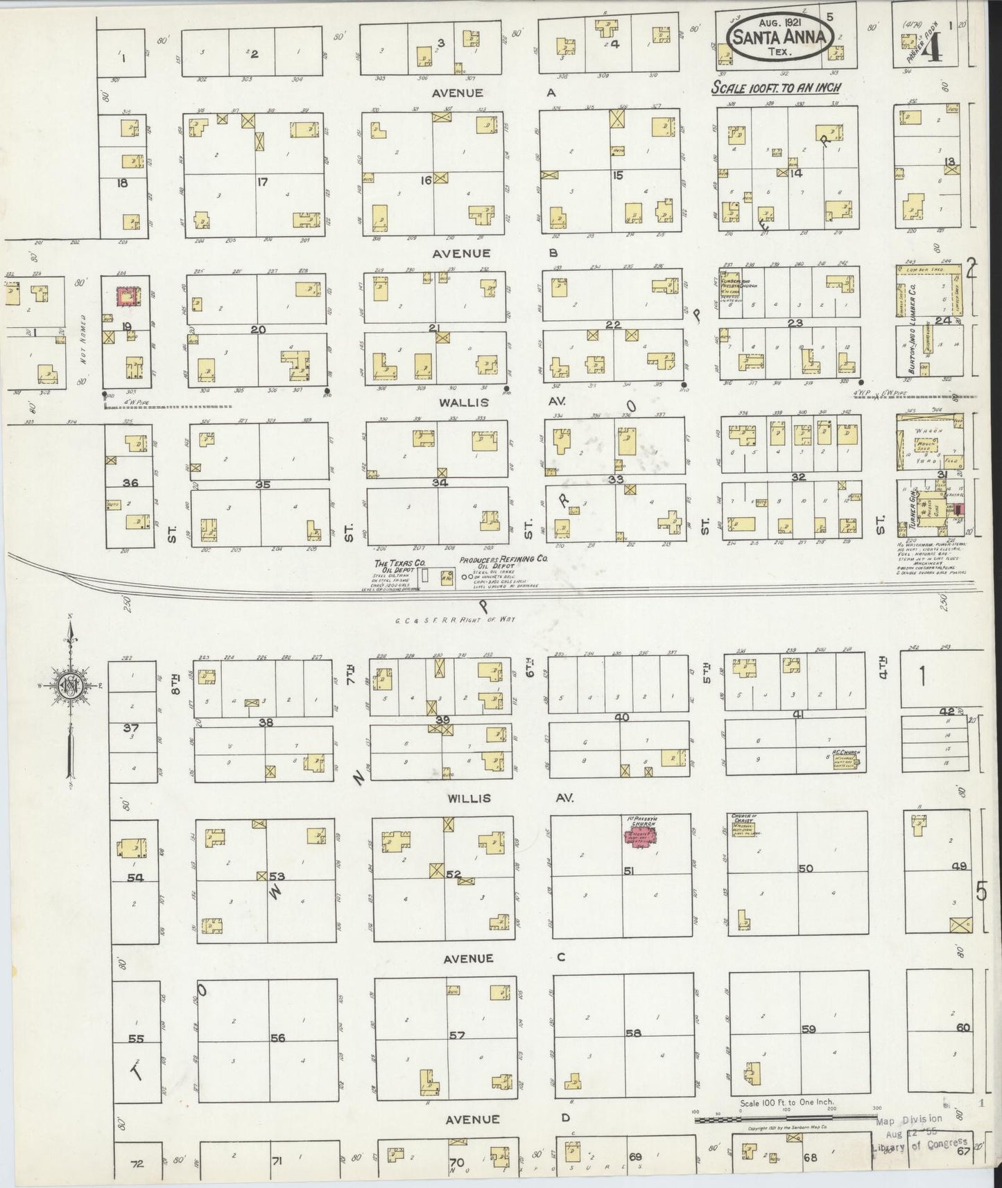 Sanborn Fire Insurance Map from Santa Anna, Coleman County, Texas (1921), Sheet #0004 - Historic Sanborn Fire Insurance Map Print, vintage old map wall art, antique decor, genealogy gift, Texas Texas map