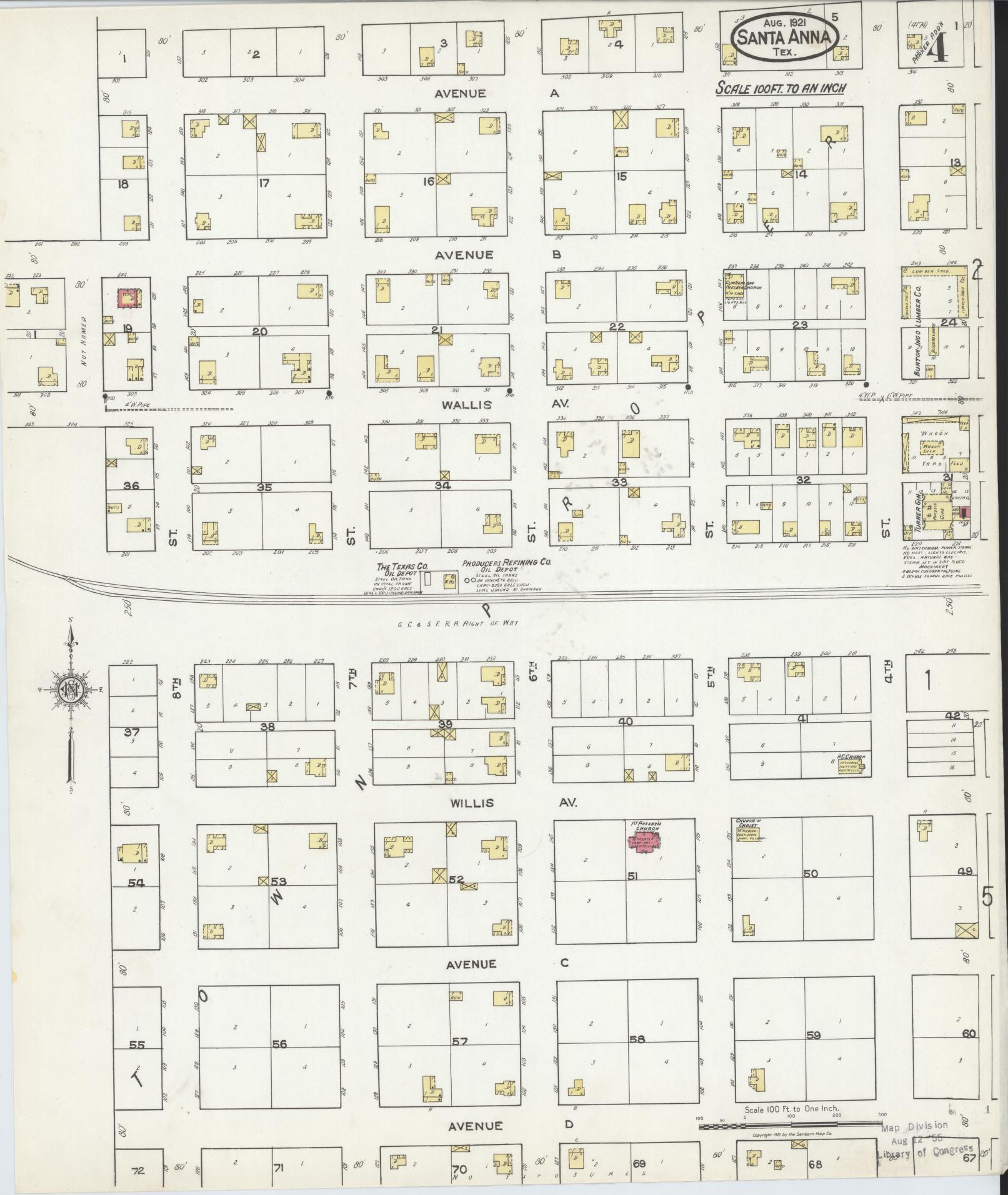 Sanborn Fire Insurance Map from Santa Anna, Coleman County, Texas (1921), Sheet #0004 - Historic Sanborn Fire Insurance Map Print, vintage old map wall art, antique decor, genealogy gift, Texas Texas map