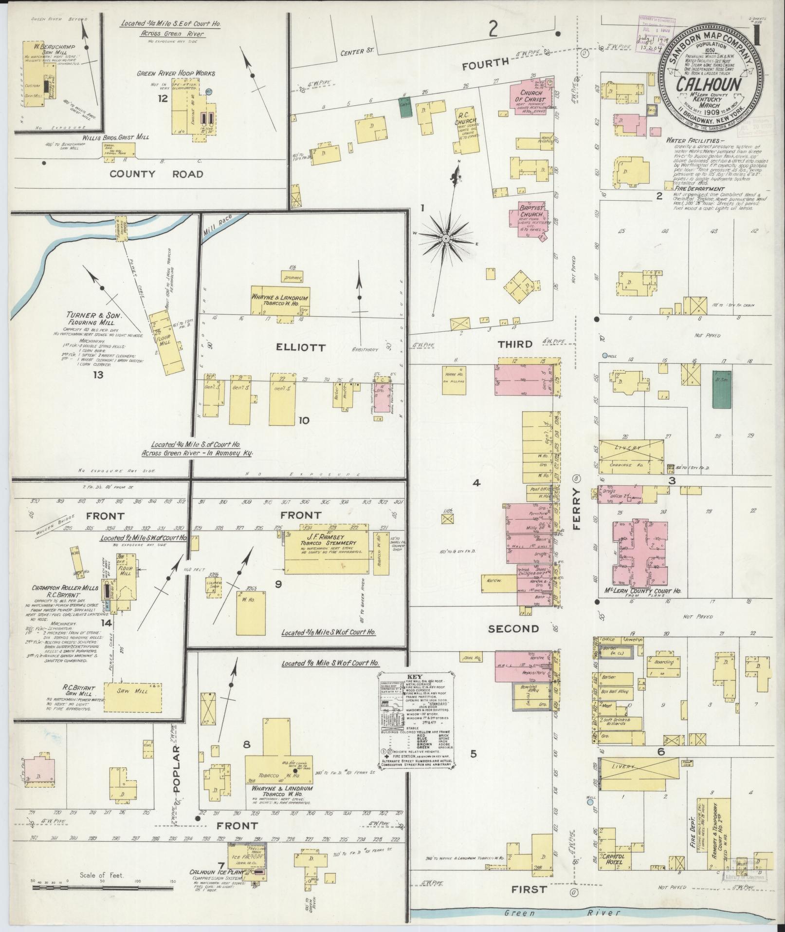 Sanborn Fire Insurance Map from Calhoun, Mclean County, Kentucky (1909), Sheet #0001 - Complete Map Set gallery image, historic Sanborn map, vintage wall art, Kentucky Kentucky