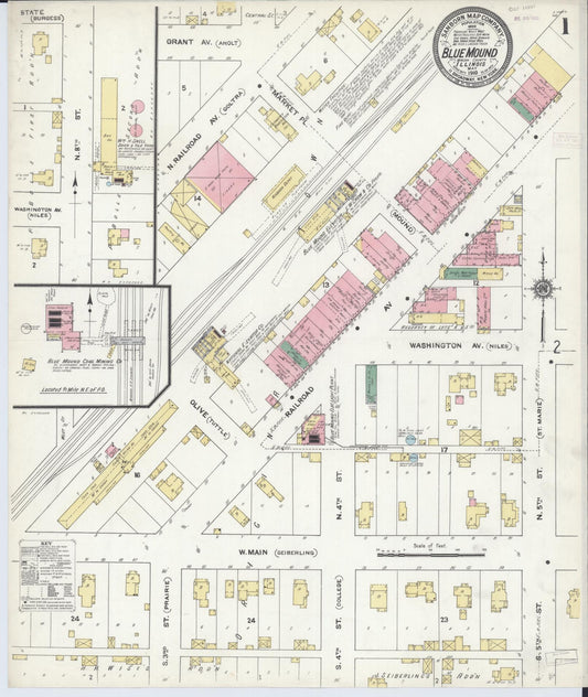Sanborn Fire Insurance Map from Blue Mound, Macon County, Illinois (1910), Sheet #0001 - Historic Sanborn Fire Insurance Map Print, vintage old map wall art, antique decor, genealogy gift, Illinois Illinois map
