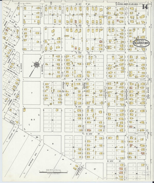Sanborn Fire Insurance Map from Beardstown, Cass County, Illinois (1919), Sheet #0014 - Historic Sanborn Fire Insurance Map Print, vintage old map wall art, antique decor, genealogy gift, Illinois Illinois map