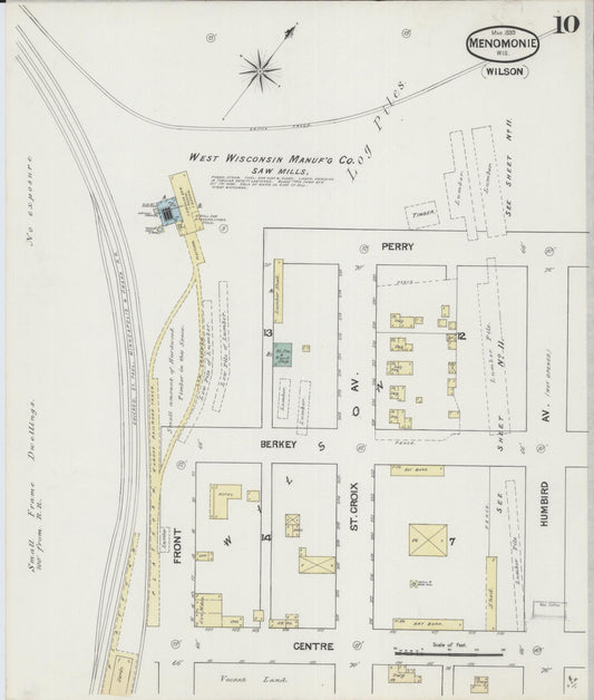 Sanborn Fire Insurance Map from Menomonie, Dunn County, Wisconsin (1889), Sheet #0010 - Historic Sanborn Fire Insurance Map Print, vintage old map wall art, antique decor, genealogy gift, Wisconsin Wisconsin map