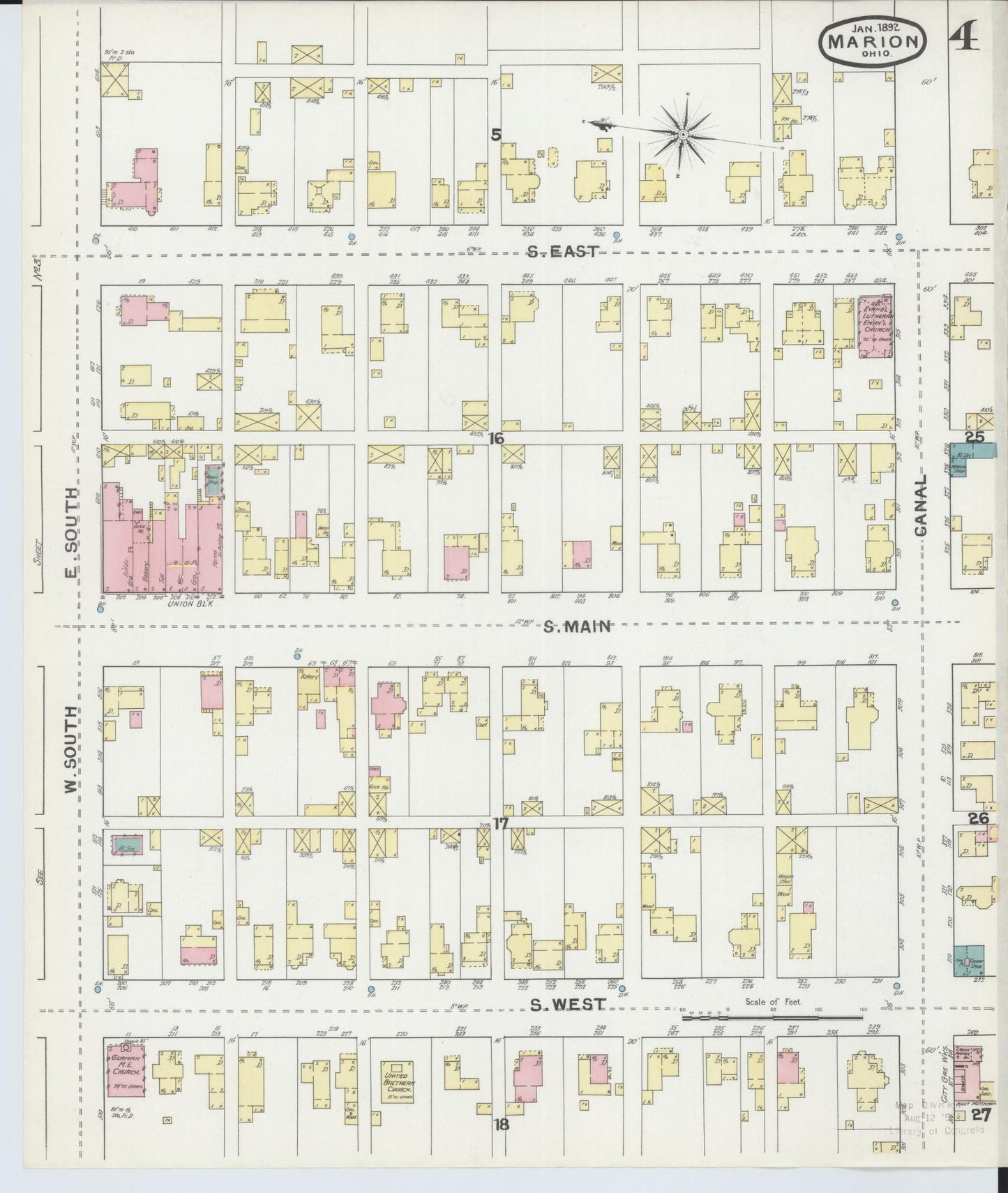 Sanborn Fire Insurance Map from Marion, Marion County, Ohio (1892), Sheet #0004 - Complete Map Set gallery image, historic Sanborn map, vintage wall art, Ohio Ohio