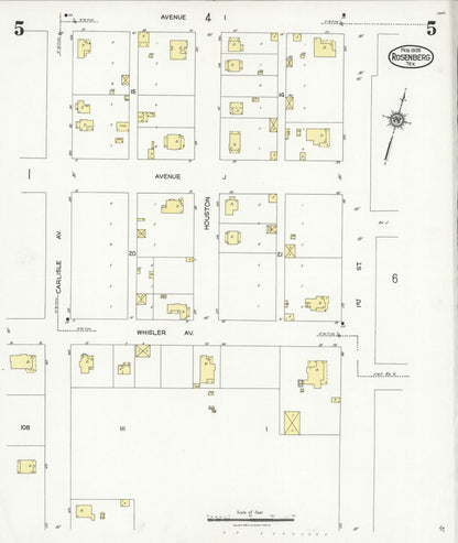 Sanborn Fire Insurance Map from Rosenberg, Fort Bend County, Texas (1926), Sheet #0005 - Complete Map Set gallery image, historic Sanborn map, vintage wall art, Texas Texas