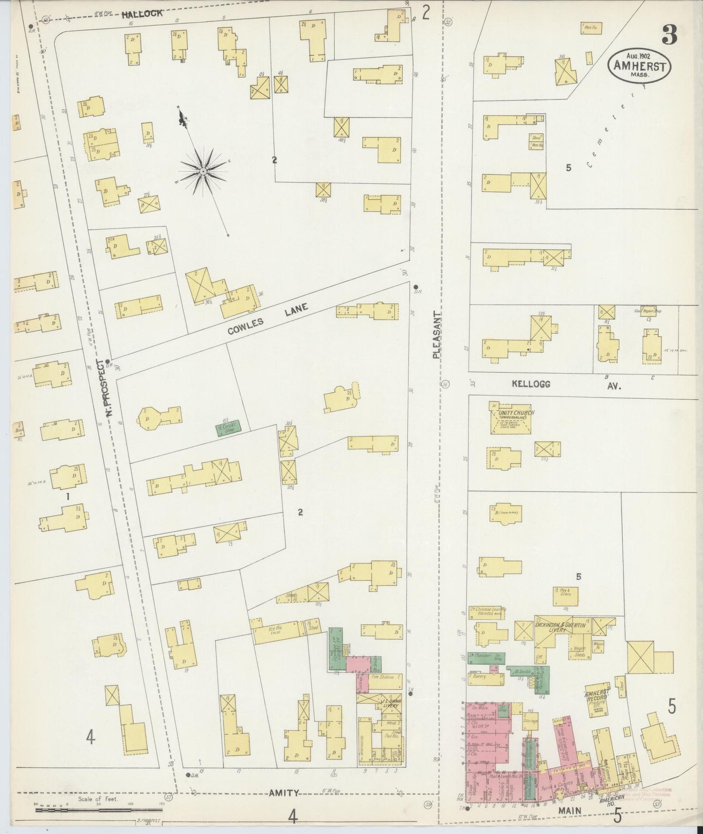 Sanborn Fire Insurance Map from Amherst, Hampshire County, Massachusetts (1902), Sheet #0003 - Complete Map Set gallery image, historic Sanborn map, vintage wall art, Massachusetts Massachusetts