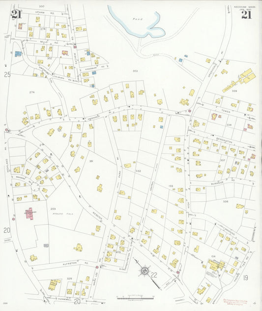 Sanborn Fire Insurance Map from Needham, Norfolk County, Massachusetts (1937), Sheet #0021 - Historic Sanborn Fire Insurance Map Print, vintage old map wall art, antique decor, genealogy gift, Massachusetts Massachusetts map