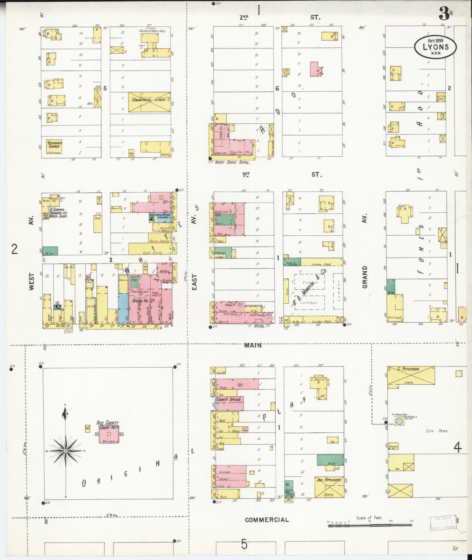 Sanborn Fire Insurance Map from Lyons, Rice County, Kansas (1899), Sheet #0003 - Complete Map Set gallery image, historic Sanborn map, vintage wall art, Kansas Kansas