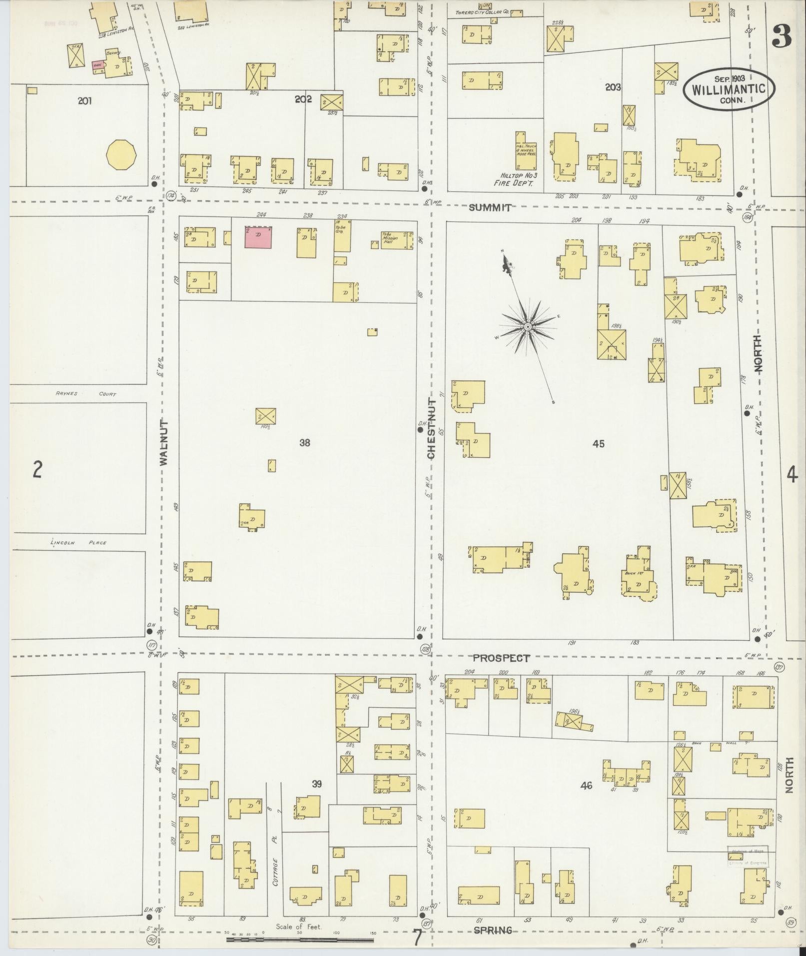 Sanborn Fire Insurance Map from Willimantic, Windham County, Connecticut (1903), Sheet #0003 - Historic Sanborn Fire Insurance Map Print, vintage old map wall art, antique decor, genealogy gift, Connecticut Connecticut map