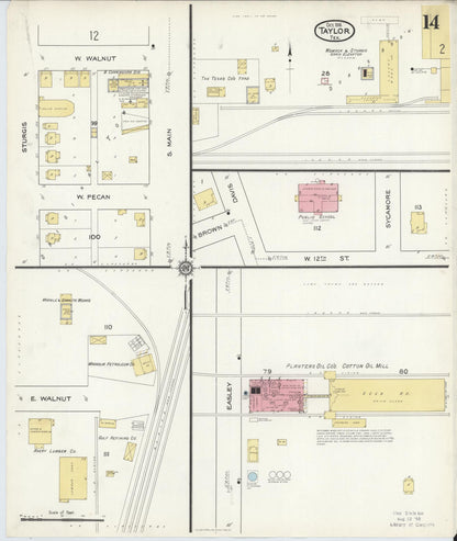 Sanborn Fire Insurance Map from Taylor, Williamson County, Texas (1916), Sheet #0014 - Complete Map Set gallery image, historic Sanborn map, vintage wall art, Texas Texas