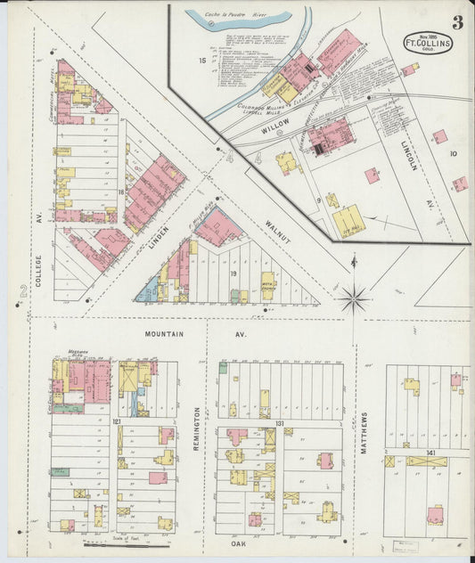 Sanborn Fire Insurance Map from Fort Collins, Larimer County, Colorado (1895), Sheet #0003 - Historic Sanborn Fire Insurance Map Print, vintage old map wall art, antique decor, genealogy gift, Colorado Colorado map