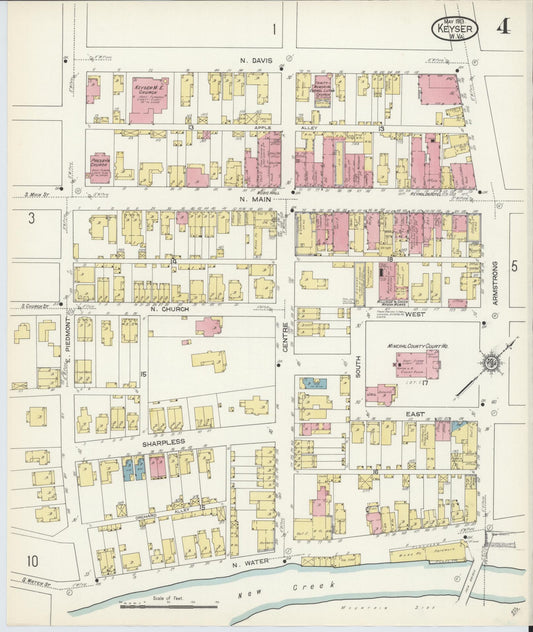 Sanborn Fire Insurance Map from Keyser, Mineral County, West Virginia (1913), Sheet #0004 - Historic Sanborn Fire Insurance Map Print, vintage old map wall art, antique decor, genealogy gift, West Virginia West Virginia map