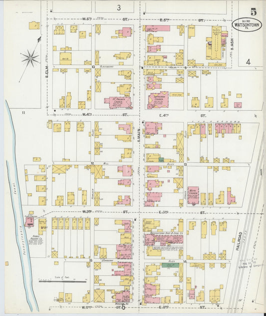 Sanborn Fire Insurance Map from Watsontown, Northumberland County, Pennsylvania (1901), Sheet #0005 - Historic Sanborn Fire Insurance Map Print, vintage old map wall art, antique decor, genealogy gift, Pennsylvania Pennsylvania map