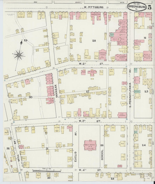 Sanborn Fire Insurance Map from Greensburg, Westmoreland County, Pennsylvania (1891), Sheet #0005 - Historic Sanborn Fire Insurance Map Print, vintage old map wall art, antique decor, genealogy gift, Pennsylvania Pennsylvania map