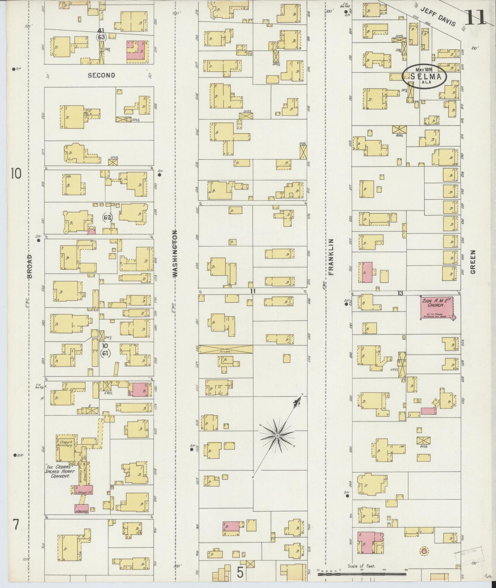 Sanborn Fire Insurance Map from Selma, Dallas County, Alabama (1898), Sheet #0011 - Historic Sanborn Fire Insurance Map Print, vintage old map wall art, antique decor, genealogy gift, Alabama Alabama map