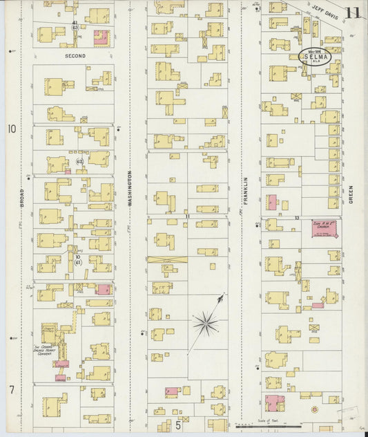 Sanborn Fire Insurance Map from Selma, Dallas County, Alabama (1898), Sheet #0011 - Historic Sanborn Fire Insurance Map Print, vintage old map wall art, antique decor, genealogy gift, Alabama Alabama map