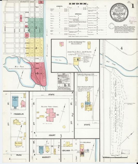 Sanborn Fire Insurance Map from Bellevue, Jackson County, Iowa (1902), Sheet #0001 - Historic Sanborn Fire Insurance Map Print, vintage old map wall art