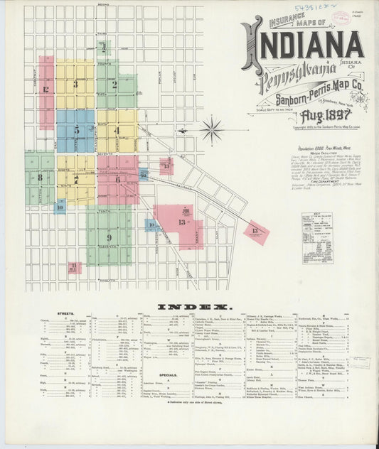 Sanborn Fire Insurance Map from Indiana, Indiana County, Pennsylvania (1888), Sheet #0001 - Complete Map Set gallery image, historic Sanborn map, vintage wall art, Pennsylvania Pennsylvania