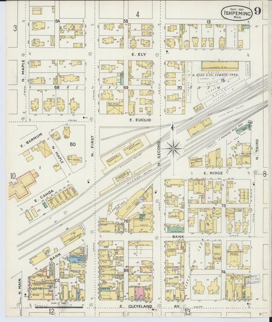 Sanborn Fire Insurance Map from Ishpeming, Marquette County, Michigan (1897), Sheet #0009 - Historic Sanborn Fire Insurance Map Print, vintage old map wall art, antique decor, genealogy gift, Michigan Michigan map