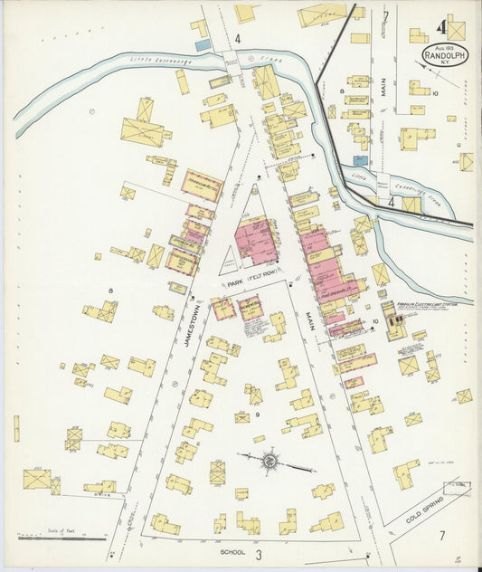 Sanborn Fire Insurance Map from Randolph, Cattaraugus County, New York (1913), Sheet #0004 - Historic Sanborn Fire Insurance Map Print, vintage old map wall art, antique decor, genealogy gift, New York New York map