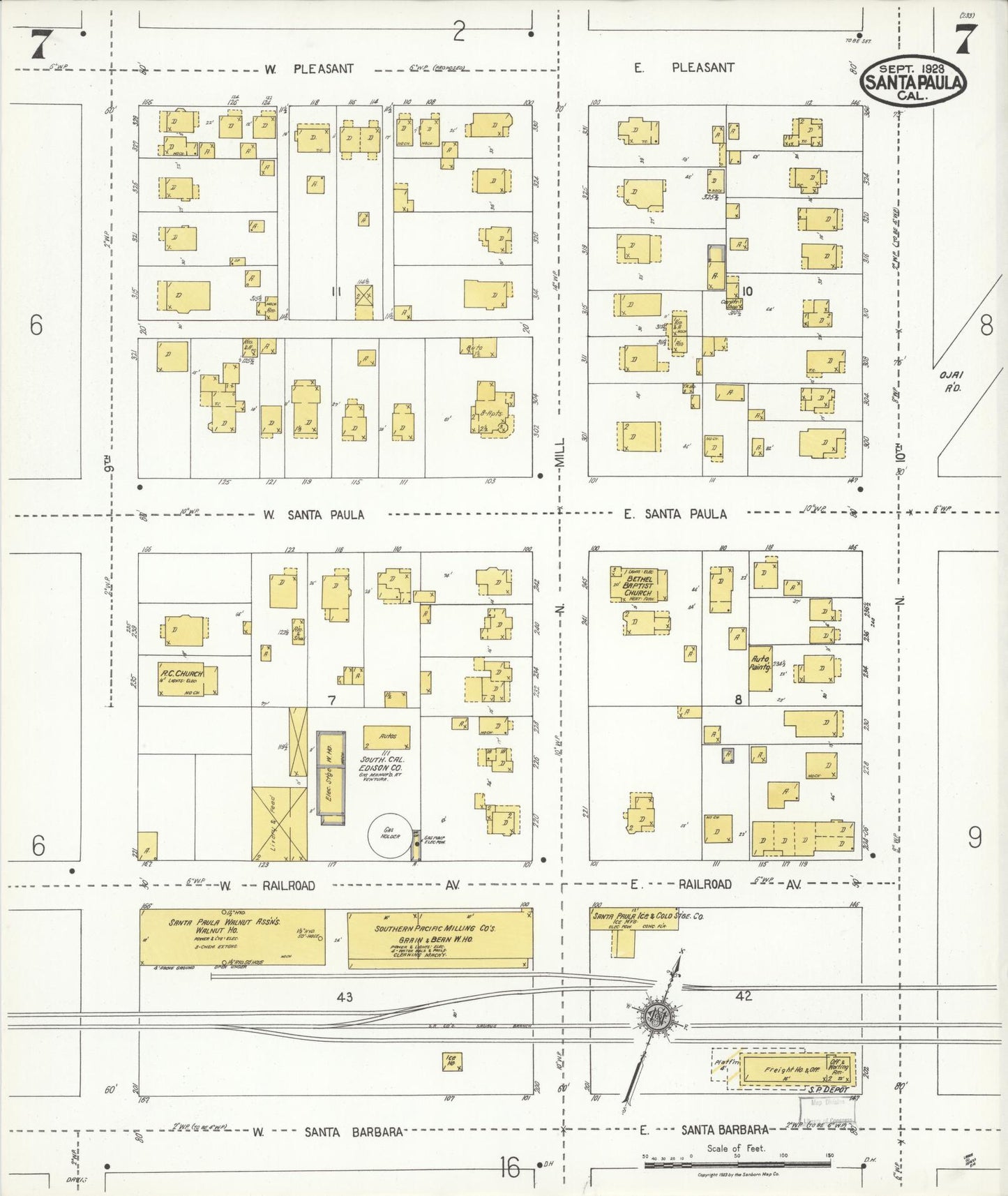 Sanborn Fire Insurance Map from Santa Paula, Ventura County, California (1923), Sheet #0007 - Complete Map Set gallery image, historic Sanborn map, vintage wall art, California California