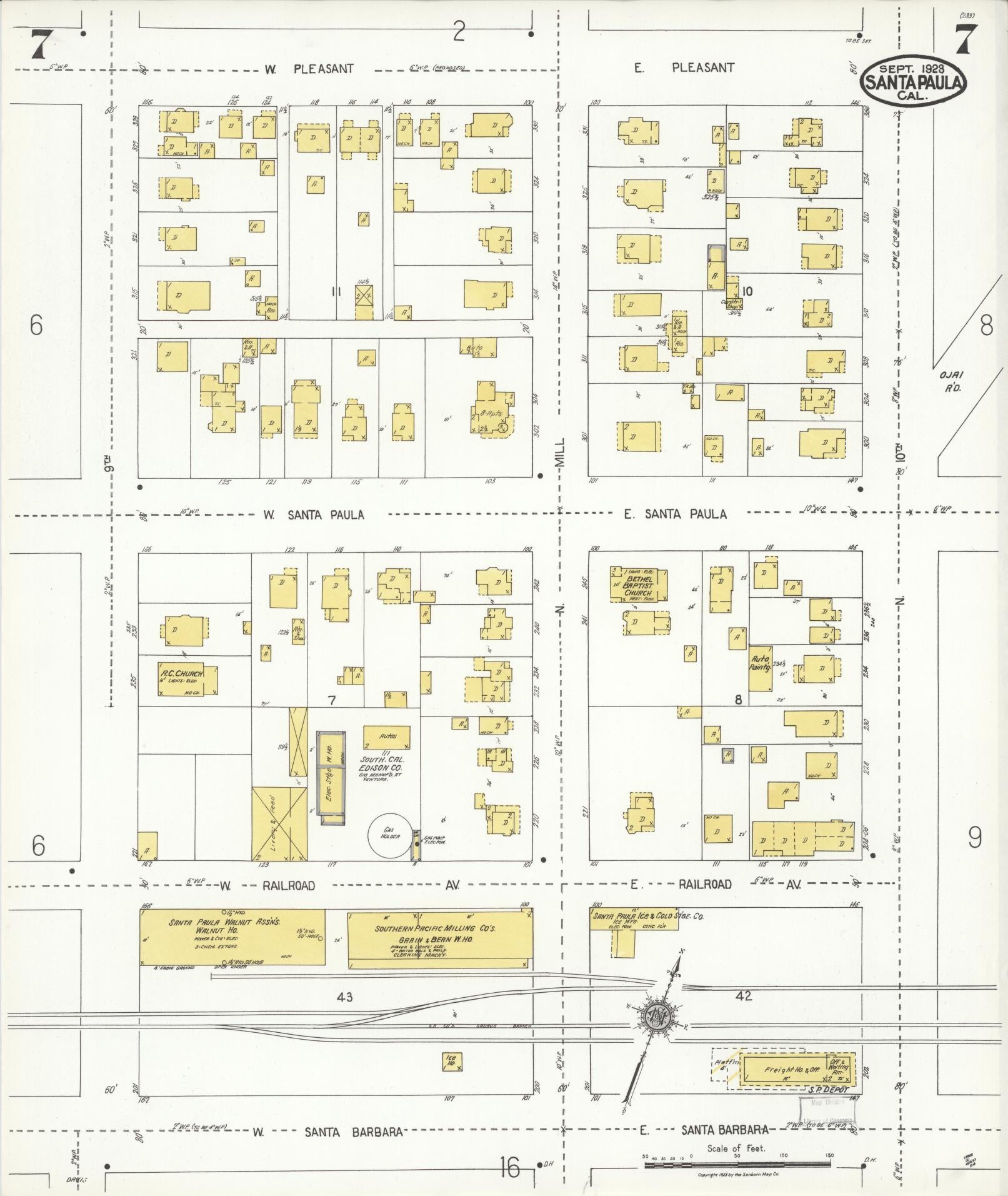 Sanborn Fire Insurance Map from Santa Paula, Ventura County, California (1923), Sheet #0007 - Complete Map Set gallery image, historic Sanborn map, vintage wall art, California California