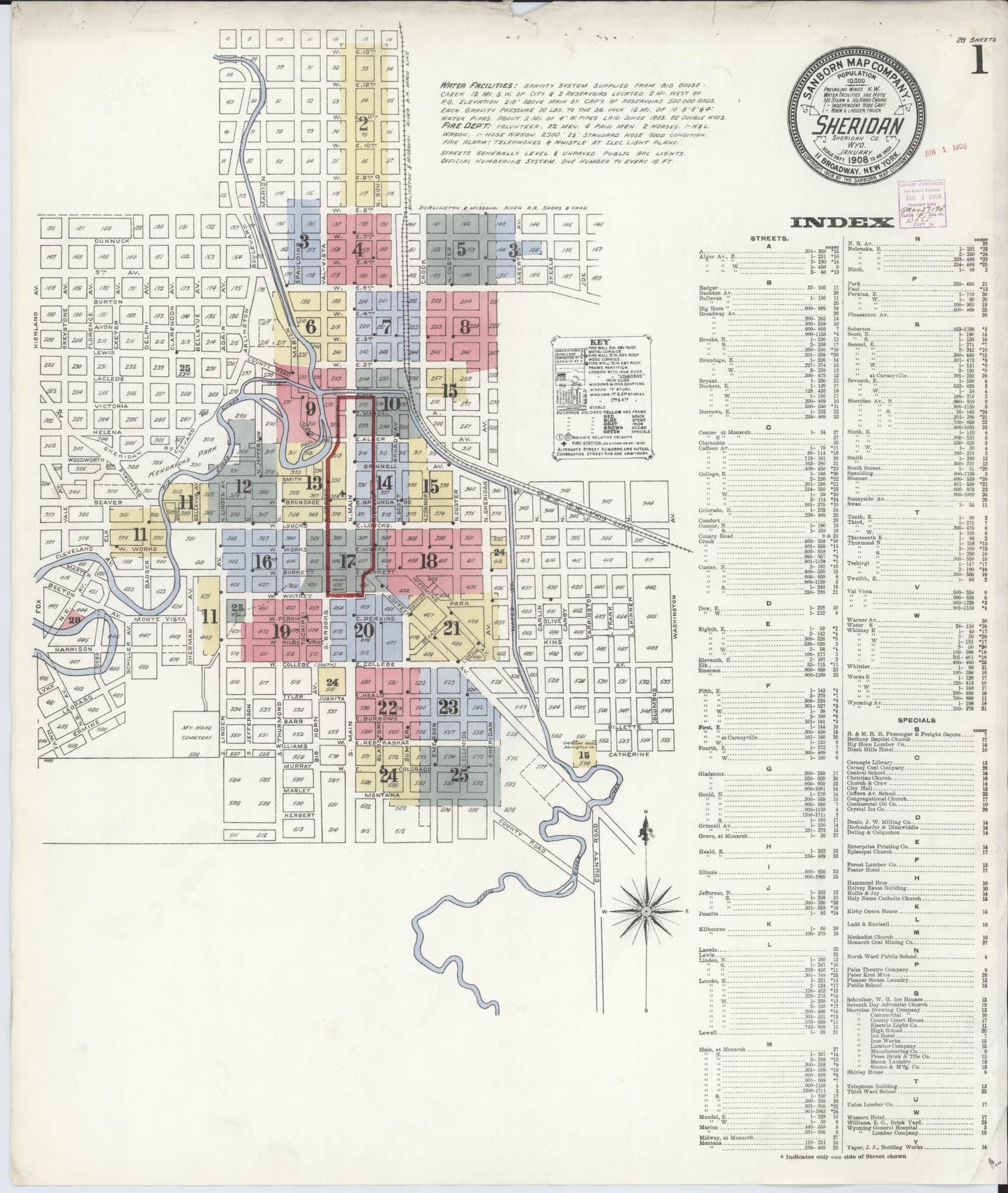 Sanborn Fire Insurance Map from Sheridan, Sheridan County, Wyoming (1908), Sheet #0001 - Complete Map Set gallery image, historic Sanborn map, vintage wall art, Wyoming Wyoming