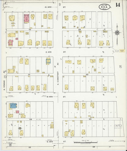 Sanborn Fire Insurance Map from Ada, Pontotoc County, Oklahoma (1920), Sheet #0014 - Complete Map Set gallery image, historic Sanborn map, vintage wall art, Oklahoma Oklahoma