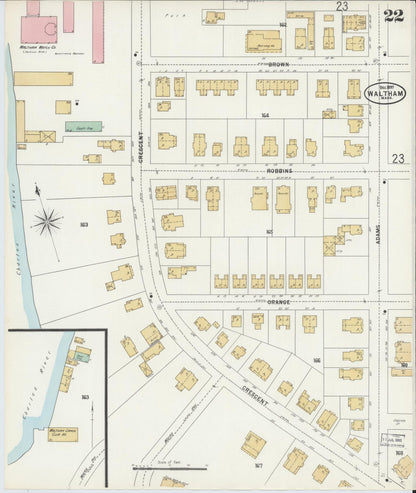Sanborn Fire Insurance Map from Waltham, Middlesex County, Massachusetts (1897), Sheet #0022 - Complete Map Set gallery image, historic Sanborn map, vintage wall art, Massachusetts Massachusetts