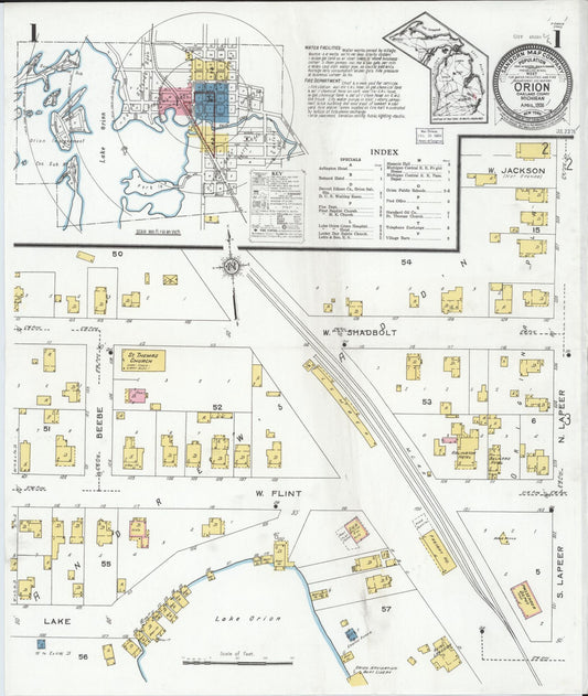 Sanborn Fire Insurance Map from Orion, Oakland County, Michigan (1926), Sheet #0001 - Historic Sanborn Fire Insurance Map Print, vintage old map wall art, antique decor, genealogy gift, Michigan Michigan map
