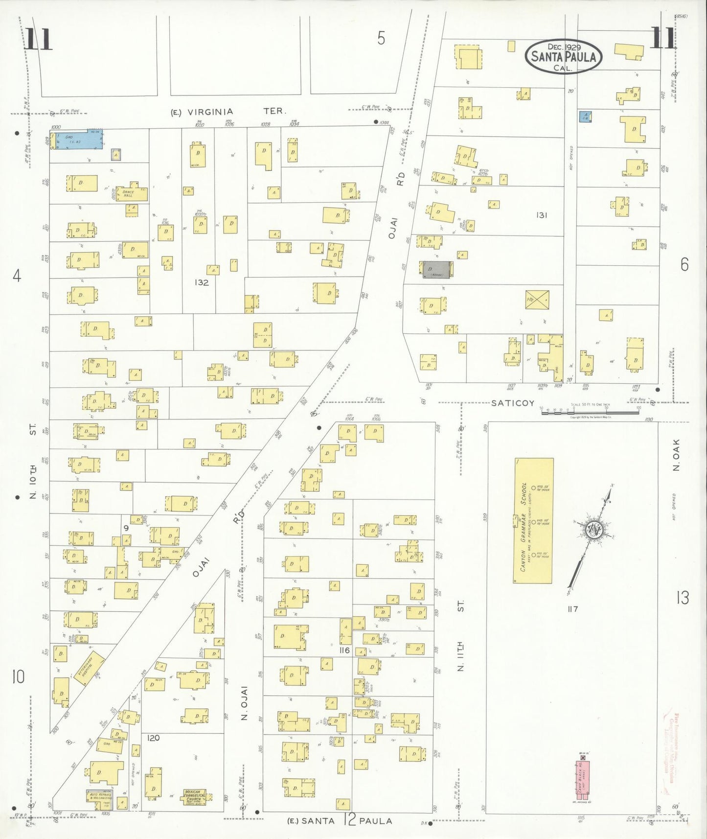 Sanborn Fire Insurance Map from Santa Paula, Ventura County, California (1929), Sheet #0011 - Complete Map Set gallery image, historic Sanborn map, vintage wall art, California California
