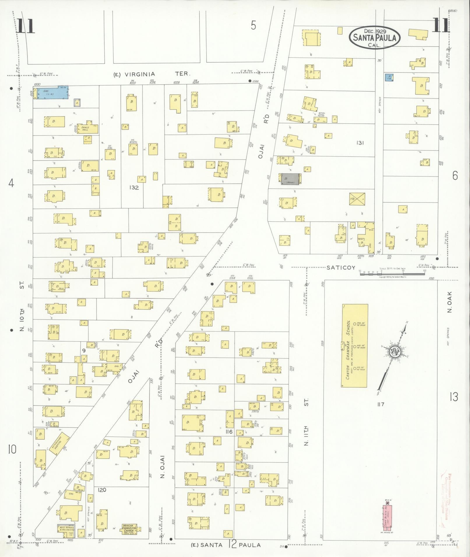 Sanborn Fire Insurance Map from Santa Paula, Ventura County, California (1929), Sheet #0011 - Complete Map Set gallery image, historic Sanborn map, vintage wall art, California California