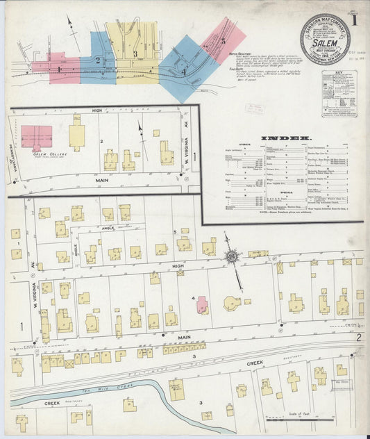 Sanborn Fire Insurance Map from Salem, Harrison County, West Virginia (1912), Sheet #0001 - Complete Map Set gallery image, historic Sanborn map, vintage wall art, West Virginia West Virginia