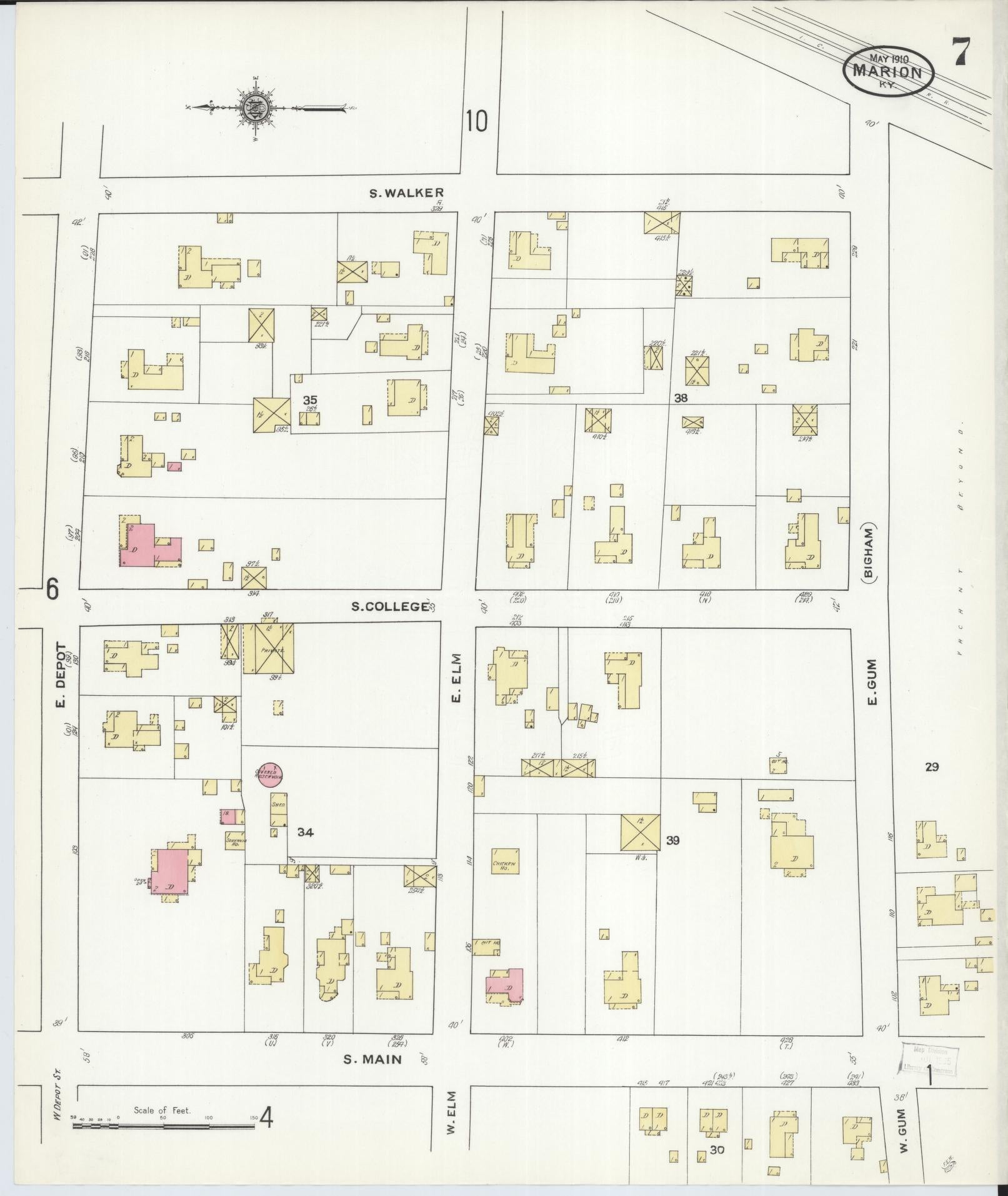Sanborn Fire Insurance Map from Marion, Crittenden County, Kentucky (1910), Sheet #0007 - Complete Map Set gallery image, historic Sanborn map, vintage wall art, Kentucky Kentucky