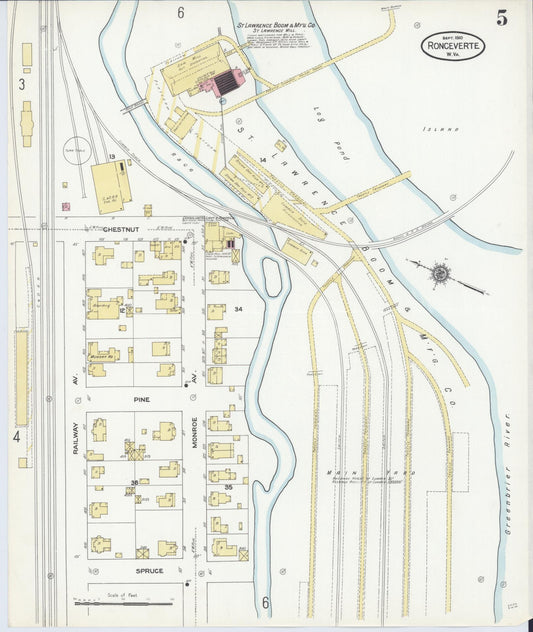 Sanborn Fire Insurance Map from Ronceverte, Greenbrier County, West Virginia (1910), Sheet #0005 - Historic Sanborn Fire Insurance Map Print, vintage old map wall art, antique decor, genealogy gift, West Virginia West Virginia map