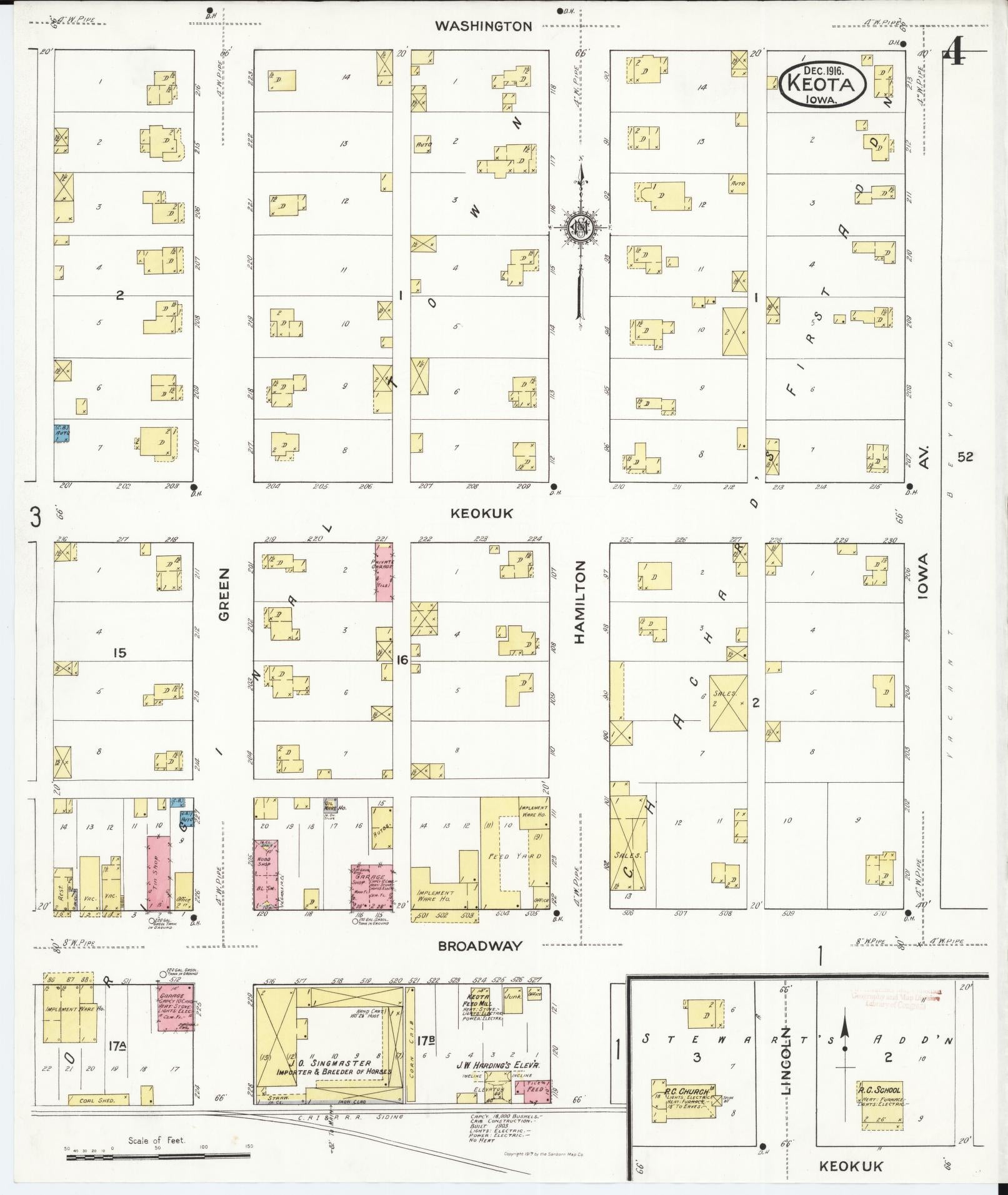 Sanborn Fire Insurance Map from Keota, Keokuk County, Iowa (1916), Sheet #0004 - Historic Sanborn Fire Insurance Map Print, vintage old map wall art