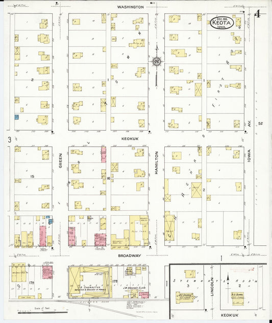 Sanborn Fire Insurance Map from Keota, Keokuk County, Iowa (1916), Sheet #0004 - Historic Sanborn Fire Insurance Map Print, vintage old map wall art