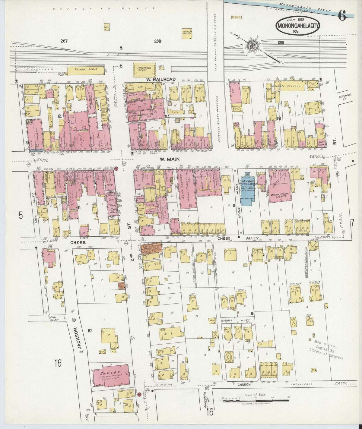 Sanborn Fire Insurance Map from Monongahela City, Washington County, Pennsylvania (1918), Sheet #0006 - Complete Map Set gallery image, historic Sanborn map, vintage wall art, Pennsylvania Pennsylvania