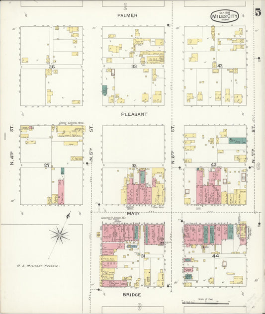 Sanborn Fire Insurance Map from Miles City, Custer County, Montana (1893), Sheet #0005 - Historic Sanborn Fire Insurance Map Print, vintage old map wall art, antique decor, genealogy gift, Montana Montana map