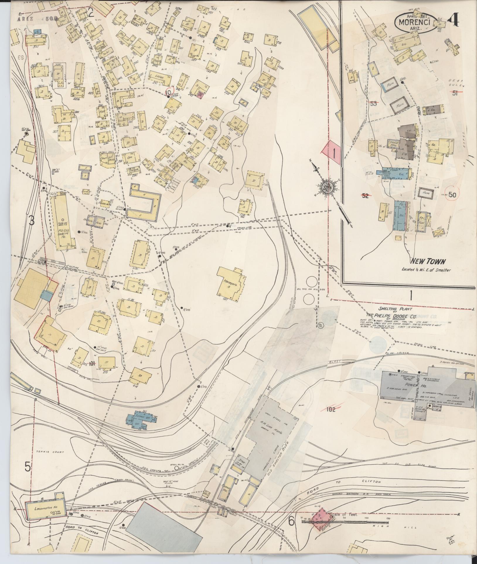 Sanborn Fire Insurance Map from Morenci, Greenlee County, Arizona (1931), Sheet #0004 - Complete Map Set gallery image, historic Sanborn map, vintage wall art, Arizona Arizona