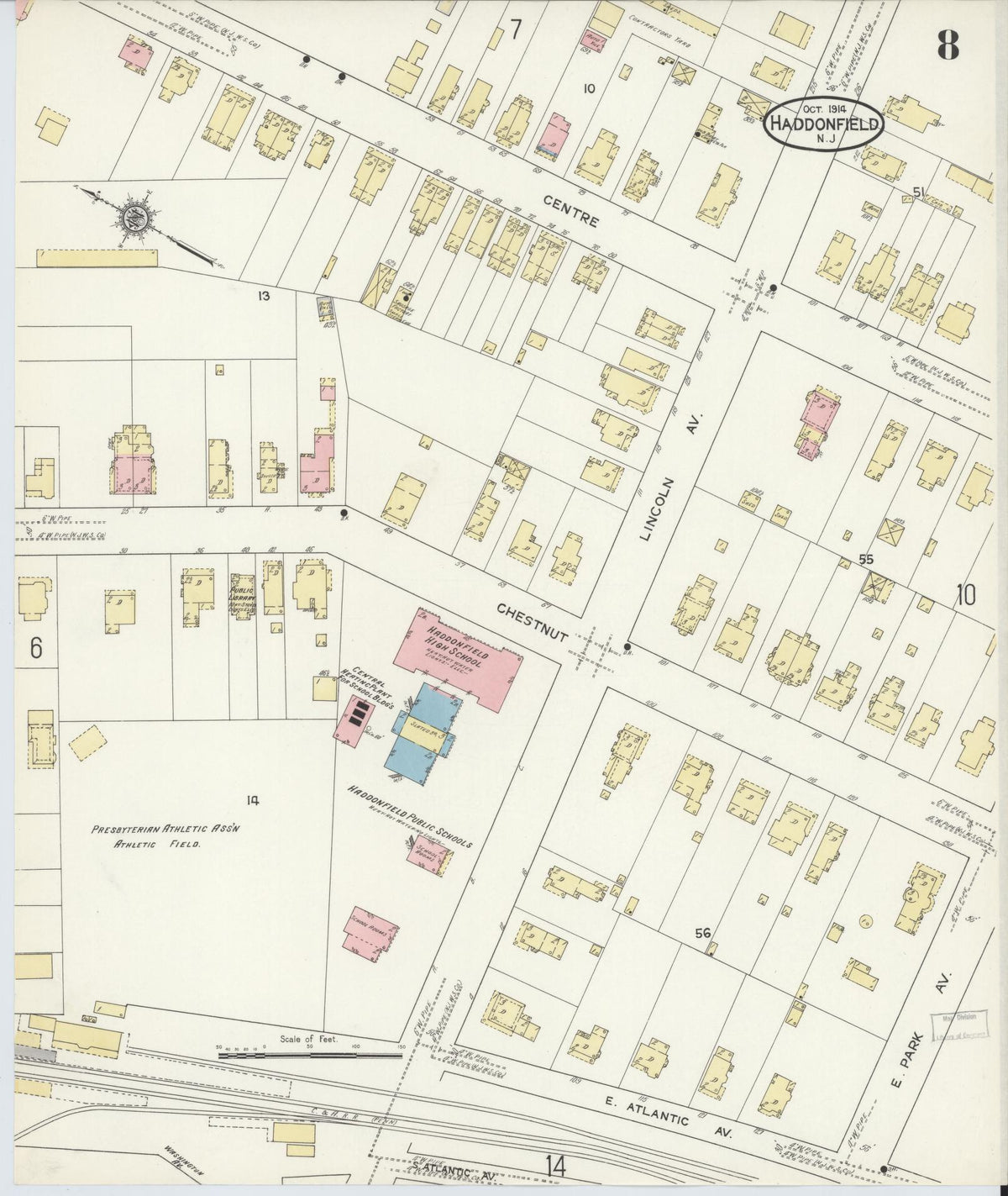 Sanborn Fire Insurance Map from Haddonfield, Camden County, New Jersey (1914), Sheet #0008 - Complete Map Set gallery image, historic Sanborn map, vintage wall art, New Jersey New Jersey