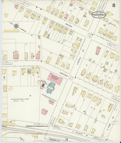 Sanborn Fire Insurance Map from Haddonfield, Camden County, New Jersey (1914), Sheet #0008 - Complete Map Set gallery image, historic Sanborn map, vintage wall art, New Jersey New Jersey