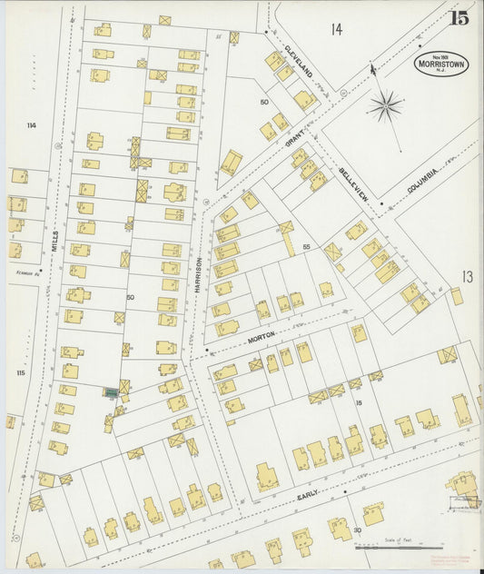 Sanborn Fire Insurance Map from Morristown, Morris County, New Jersey (1901), Sheet #0015 - Historic Sanborn Fire Insurance Map Print, vintage old map wall art, antique decor, genealogy gift, New Jersey New Jersey map