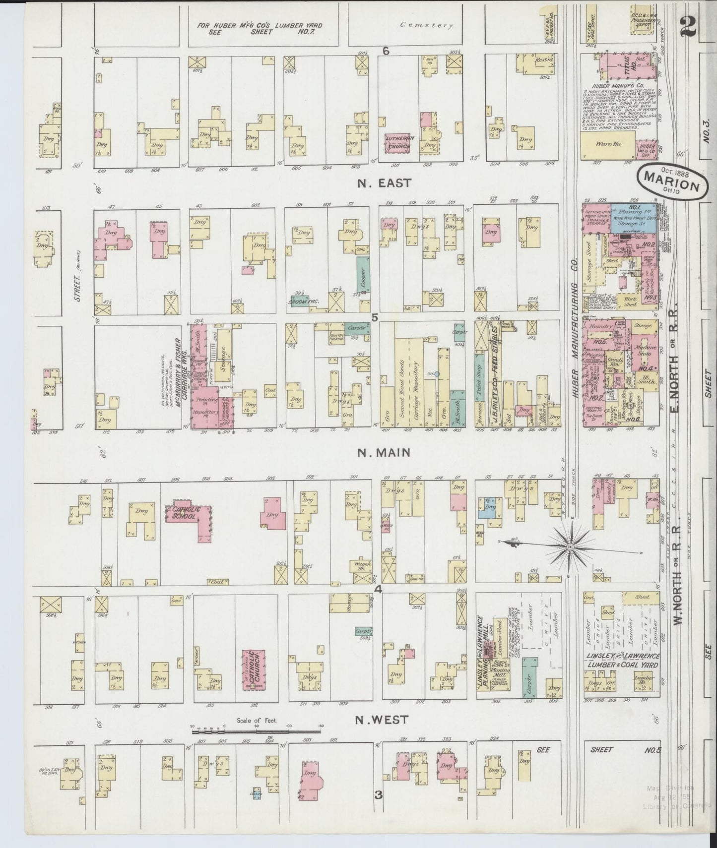 Sanborn Fire Insurance Map from Marion, Marion County, Ohio (1888), Sheet #0002 - Complete Map Set gallery image, historic Sanborn map, vintage wall art, Ohio Ohio