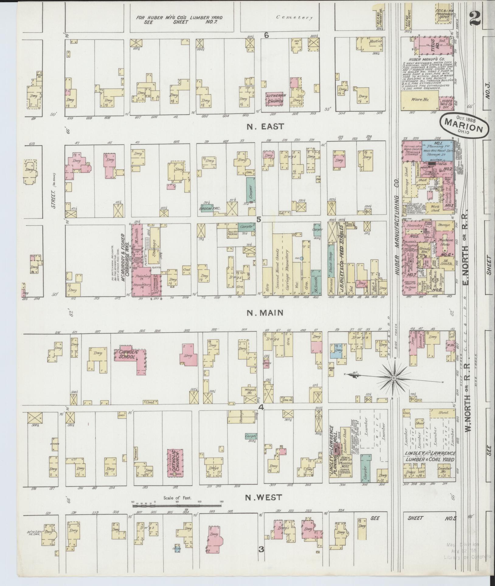 Sanborn Fire Insurance Map from Marion, Marion County, Ohio (1888), Sheet #0002 - Complete Map Set gallery image, historic Sanborn map, vintage wall art, Ohio Ohio