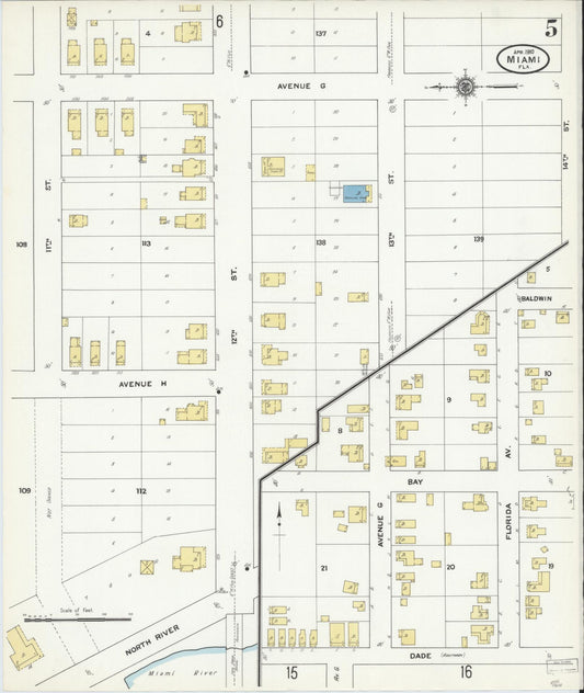 Sanborn Fire Insurance Map from Miami, Dade County, Florida (1910), Sheet #0005 - Historic Sanborn Fire Insurance Map Print, vintage old map wall art, antique decor, genealogy gift, Florida Florida map