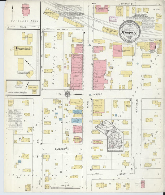 Sanborn Fire Insurance Map from Fennville, Allegan County, Michigan (1916), Sheet #0001 - Historic Sanborn Fire Insurance Map Print, vintage old map wall art, antique decor, genealogy gift, Michigan Michigan map