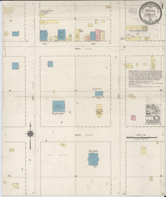 Sanborn Fire Insurance Map from Cowley, Big Horn County, Wyoming (1918), Sheet #0001 - Complete Map Set gallery image, historic Sanborn map, vintage wall art, Wyoming Wyoming